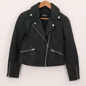 Barneys Originals Biker Moto Sheep Leather Jacket Womens Size 10 Black Pockets